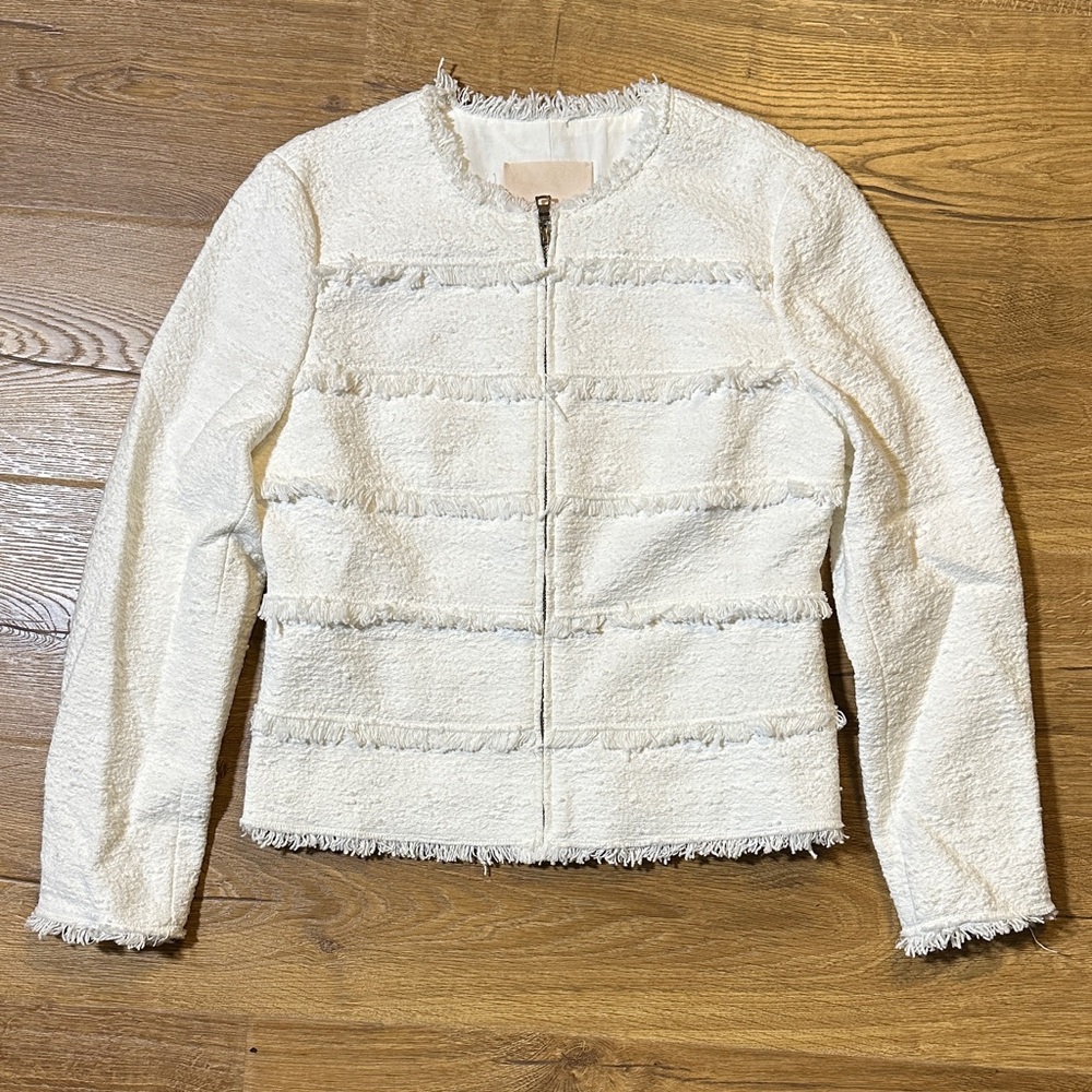 Rebecca Taylor Textured White Fringe Blazer Size 6